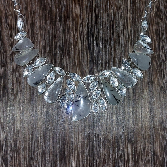 Black Rutile Quartz and White Topaz Statement Necklace - Picture 5 of 5